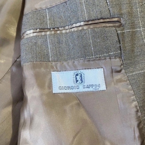 Mens Blazer Windowpane Brown White Check 40S Double Vent Worsted Wool Coat - Picture 9 of 9